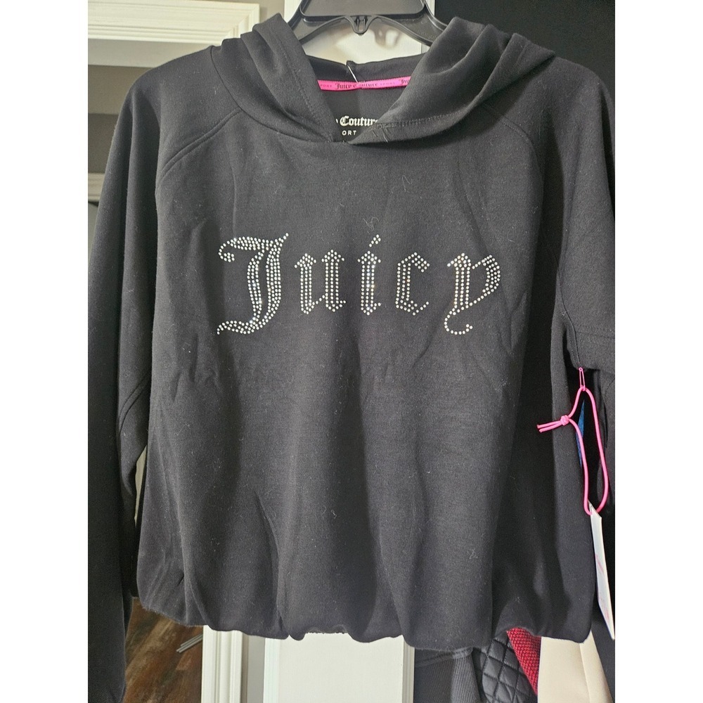 NWT Juicy Couture Sport Black Rhinestone Logo Cropped Hoodie XL